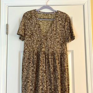 ZARA olive green and white floral tiered midi dress